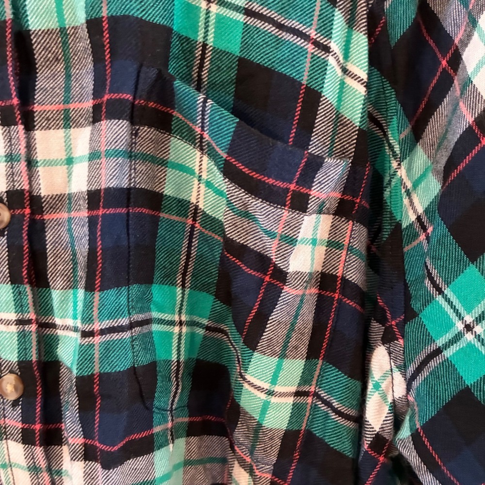 Terra & Sky Womens 2X Green Plaid Button Down Flannel Shirt Long Sleeve Viscose - Picture 3 of 8